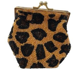 Jessica McClintock Vintage Beaded Cheetah Jaguar Animal Print Clutch / Purse